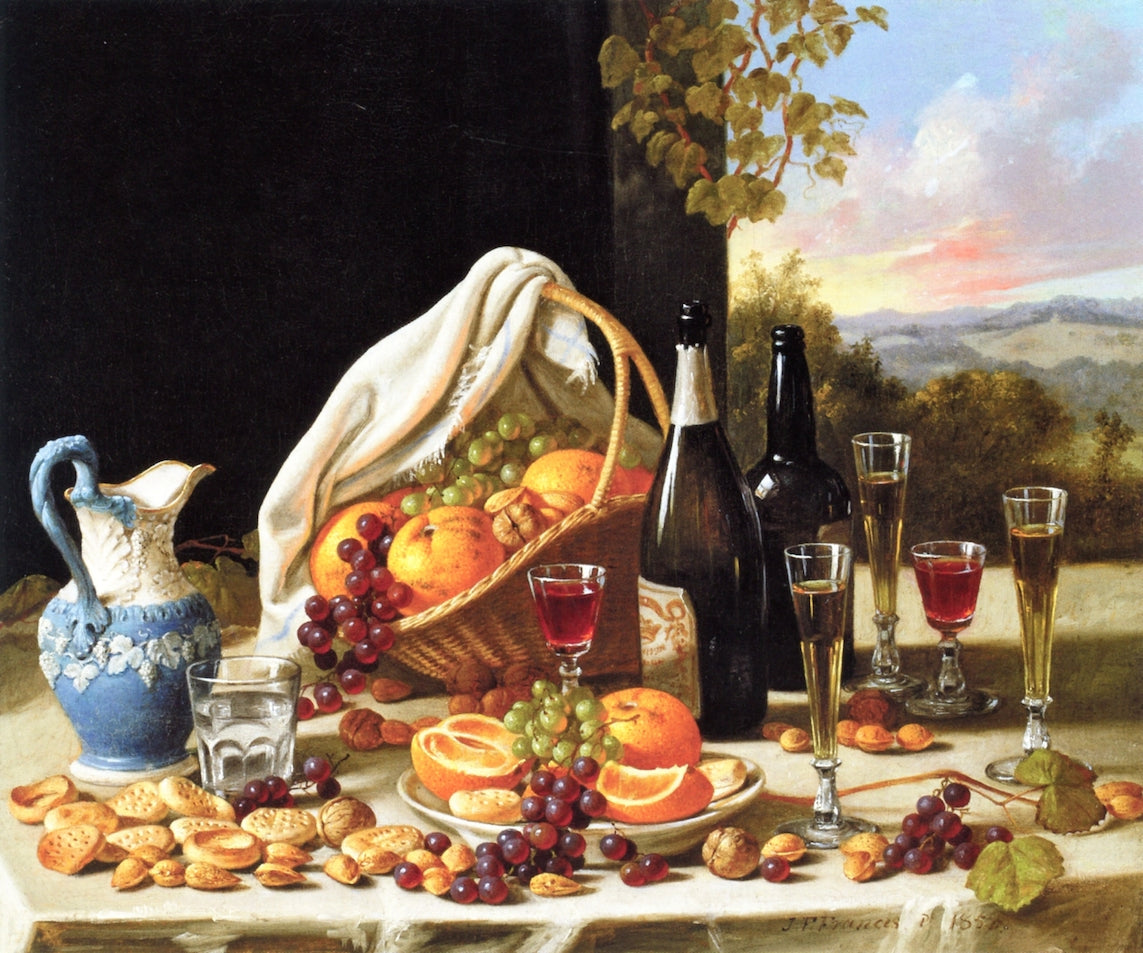 Still Life with Wine and Fruit, vintage artwork by John F. Francis, A3 (16x12") Poster Print