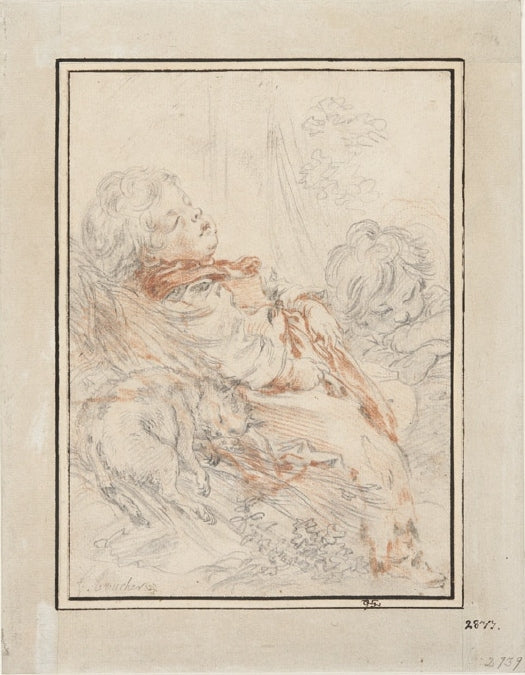 A Child Sleeping, vintage artwork by François Boucher, 12x8" (A4) Poster