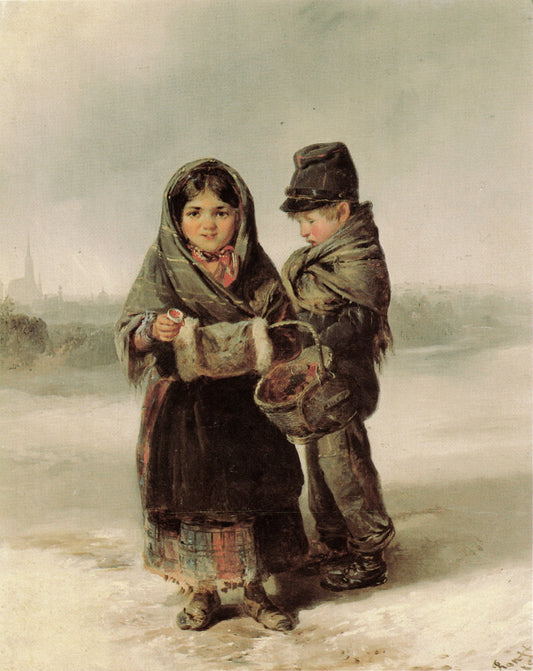 Begging children, Vienna, vintage artwork by Johann Matthias Ranftl, A3 (16x12") Poster Print
