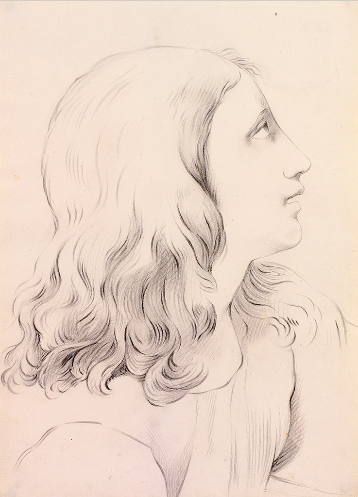 Portrait of a Young Man with Curly Hair, vintage artwork by Marie Ellenrieder, 12x8" (A4) Poster