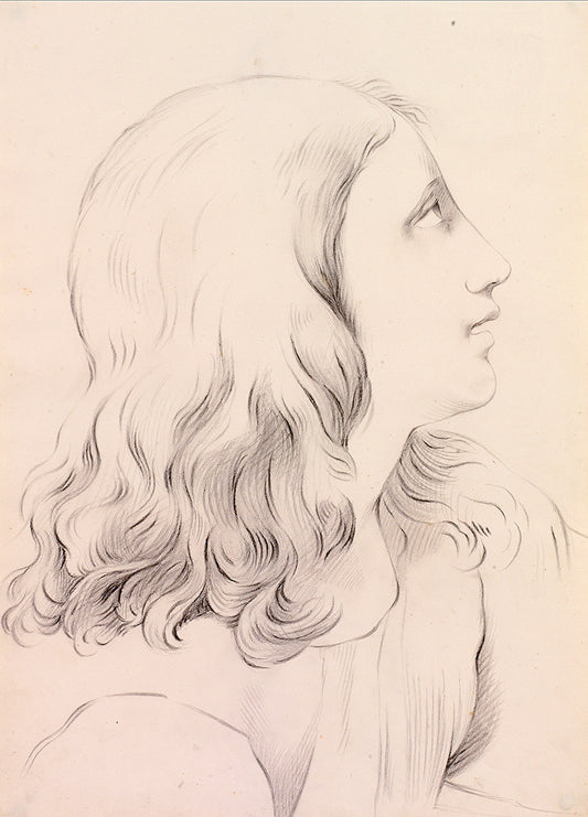 Portrait of a Young Man with Curly Hair, vintage artwork by Marie Ellenrieder, 12x8" (A4) Poster