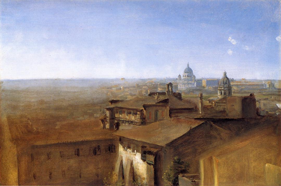 Three Views of Rome from the Villa Malta: View of St. Peter's, vintage artwork by Johann Georg von Dillis, 12x8" (A4) Poster