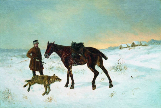 The Hunter with a Dead Wolf, vintage artwork by Nikolai Sverchkov, A3 (16x12") Poster Print