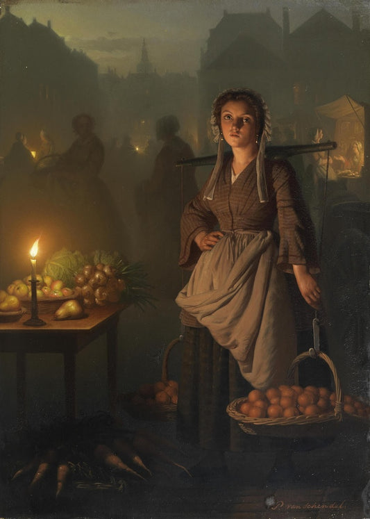 Market by  Candlelight, vintage artwork by Petrus van Schendel, A3 (16x12") Poster Print
