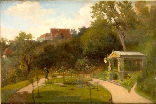 Park with a Classical Pavilion, vintage artwork by Carl Breitbach, 12x8" (A4) Poster