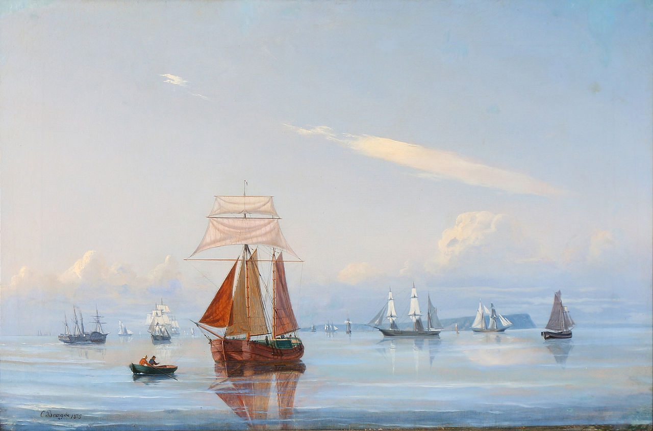 Sailing boats on Øresund, in the background the island of Hven, vintage artwork by Carl Baagöe, 12x8" (A4) Poster