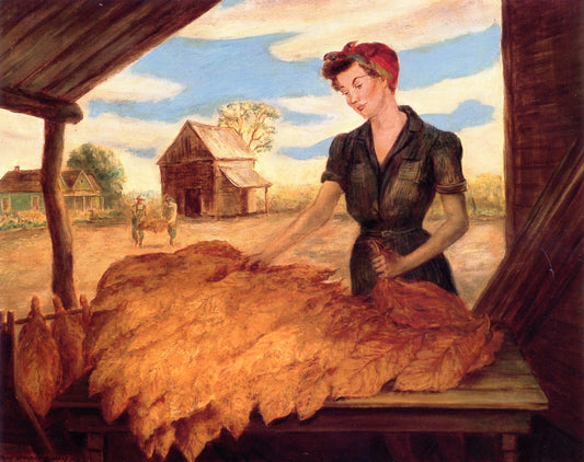 Grading a Pile of Tobacco after Curing, vintage artwork by John Steuart Curry, 12x8" (A4) Poster