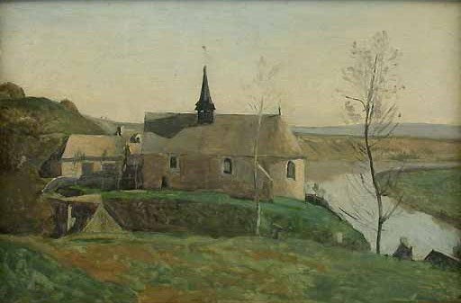 The Church of Rolleboise, near Mantes, vintage artwork by Jean-Baptiste-Camille Corot, A3 (16x12") Poster Print