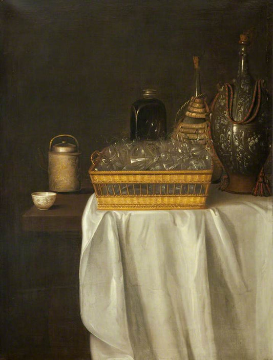 Still Life of Wine Glasses and Flagons, vintage artwork by Sebastien Stoskopff, 12x8" (A4) Poster