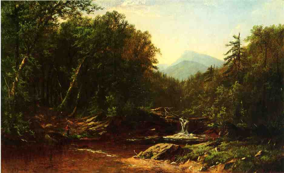 Fisherman by  a Mountain Stream, vintage artwork by Alfred Thompson Bricher, 12x8" (A4) Poster