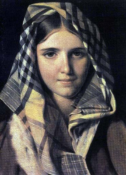 Girl in a Checkered Shawl, vintage artwork by Alexei Venetsianov, 12x8" (A4) Poster