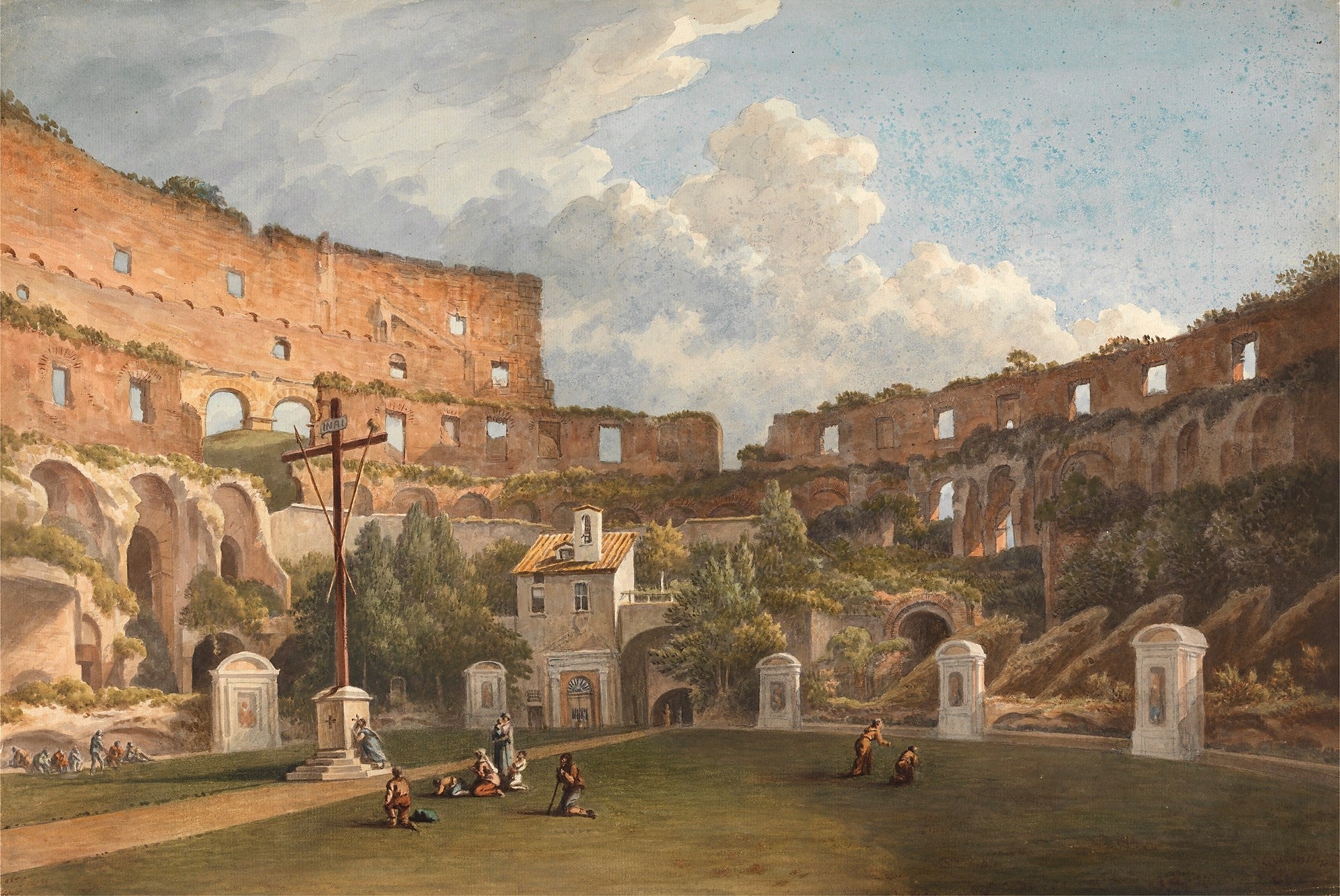 An Interior View of the Colosseum, Rome, vintage artwork by John Warwick Smith, 12x8" (A4) Poster