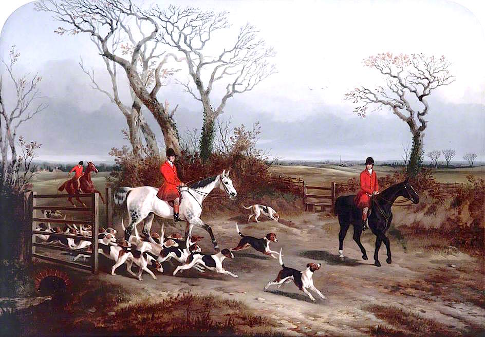 Going Out: Huntsmen with Hounds Passing through a Gate, vintage artwork by John Dalby , A3 (16x12") Poster Print