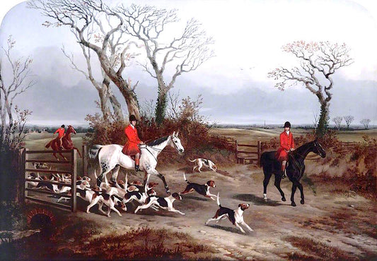 Going Out: Huntsmen with Hounds Passing through a Gate, vintage artwork by John Dalby , A3 (16x12") Poster Print