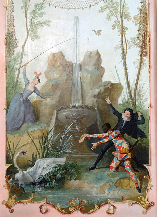 Les Divertissements champêtres, vintage artwork by Jean-Baptiste Oudry, 12x8" (A4) Poster