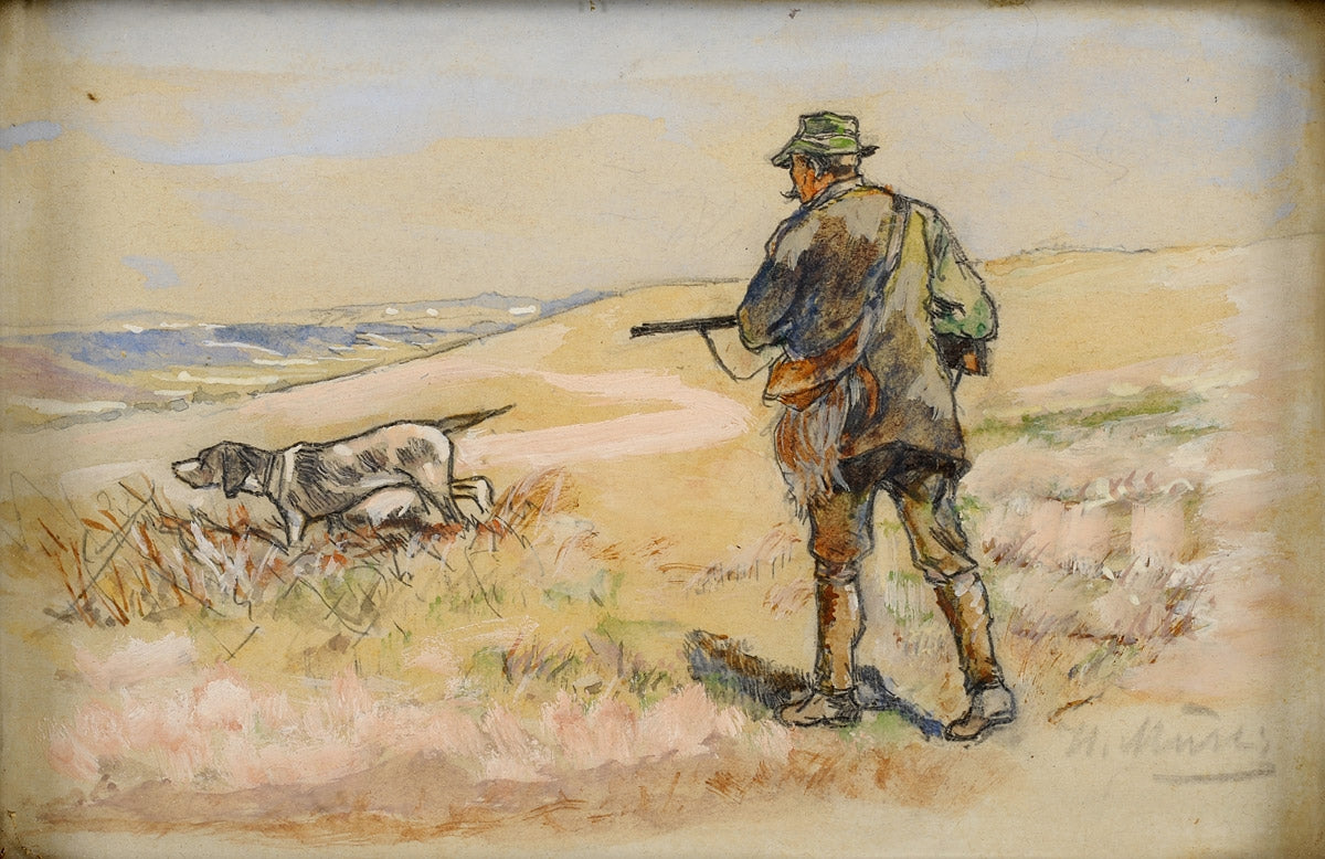 Hunter with Dog, vintage artwork by Hugo Mühlig, 12x8" (A4) Poster