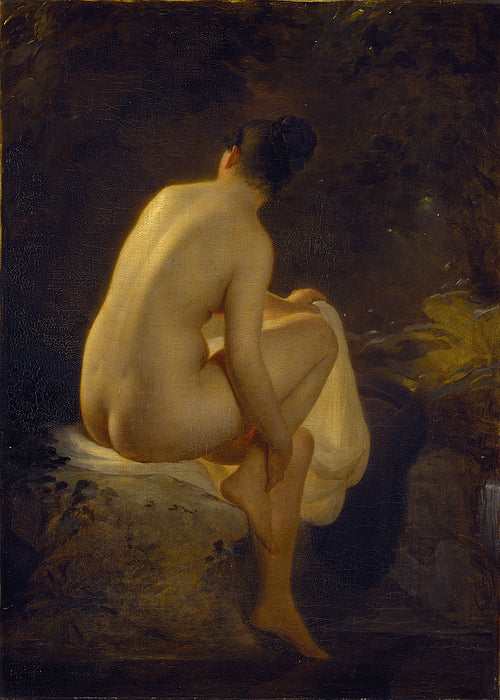 A Girl Bathing, vintage artwork by August Riedel, A3 (16x12") Poster Print