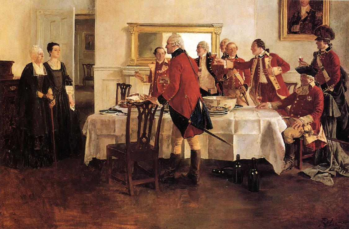 Red Coat Soldiers Toasting the Ladies of the House, vintage artwork by Howard Pyle, 12x8" (A4) Poster