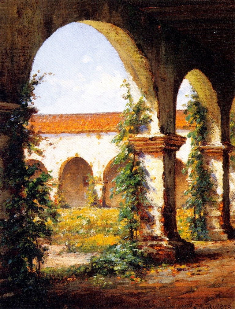 San Juan Capistrano Mission, vintage artwork by Charles A. Rogers, 12x8" (A4) Poster