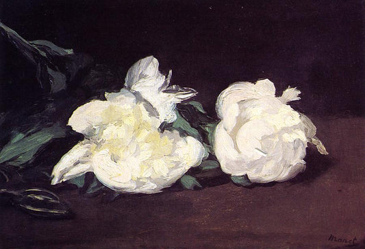 Branch of White Peonies, with Pruning Shears, vintage artwork by Édouard Manet, 12x8" (A4) Poster