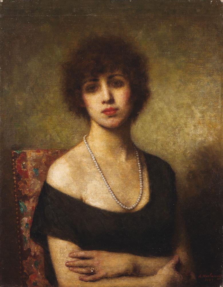Girl with a Pearl Necklace, vintage artwork by Alexei Harlamoff, 12x8" (A4) Poster