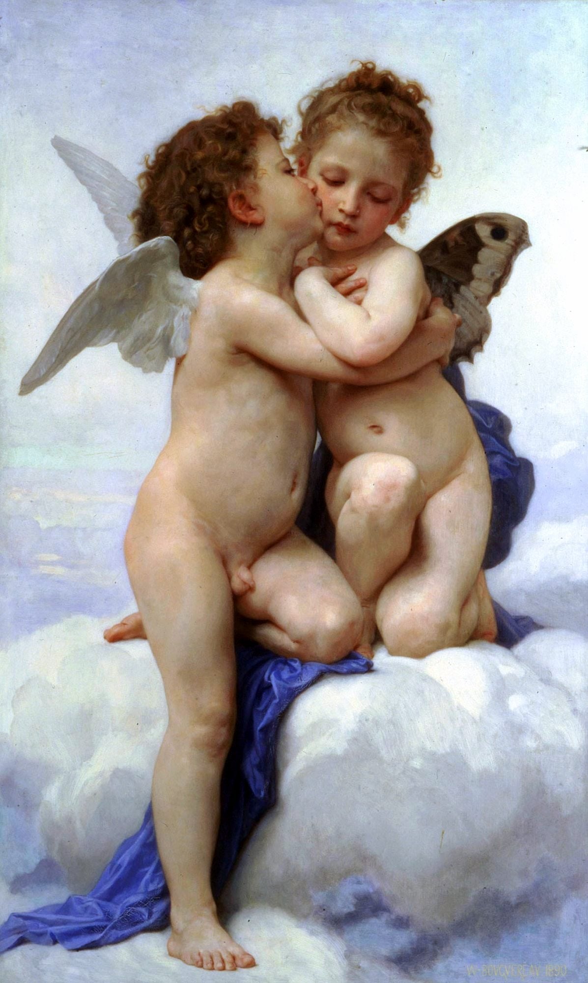 Cupid and Psyche as Children, vintage artwork by William Bouguereau, 12x8" (A4) Poster