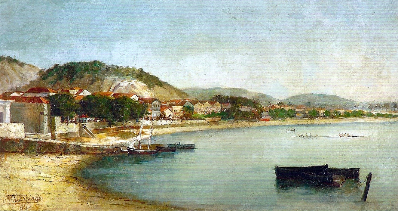 Botafogo Beach in Day of Regatta, vintage artwork by Antonio Parreiras, 12x8" (A4) Poster