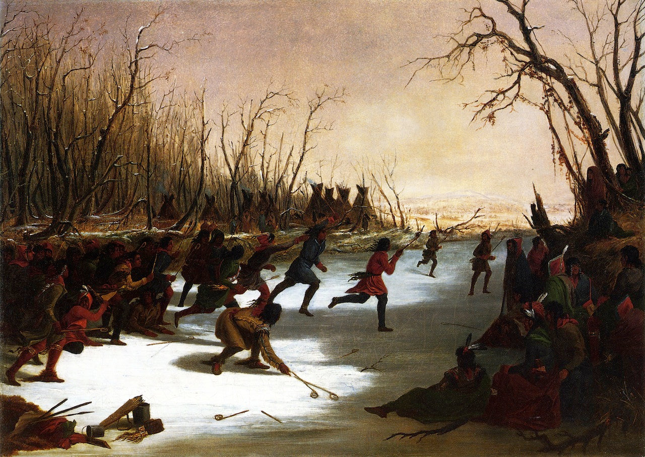 Ballplay of the Sioux on the St. Peters River in Winter, vintage artwork by Seth Eastman, A3 (16x12") Poster Print