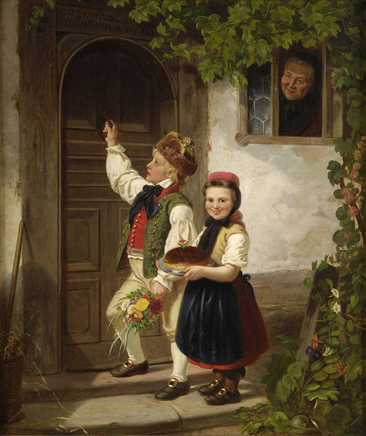 The well-wishers, vintage artwork by Hubert Salentin, 12x8" (A4) Poster