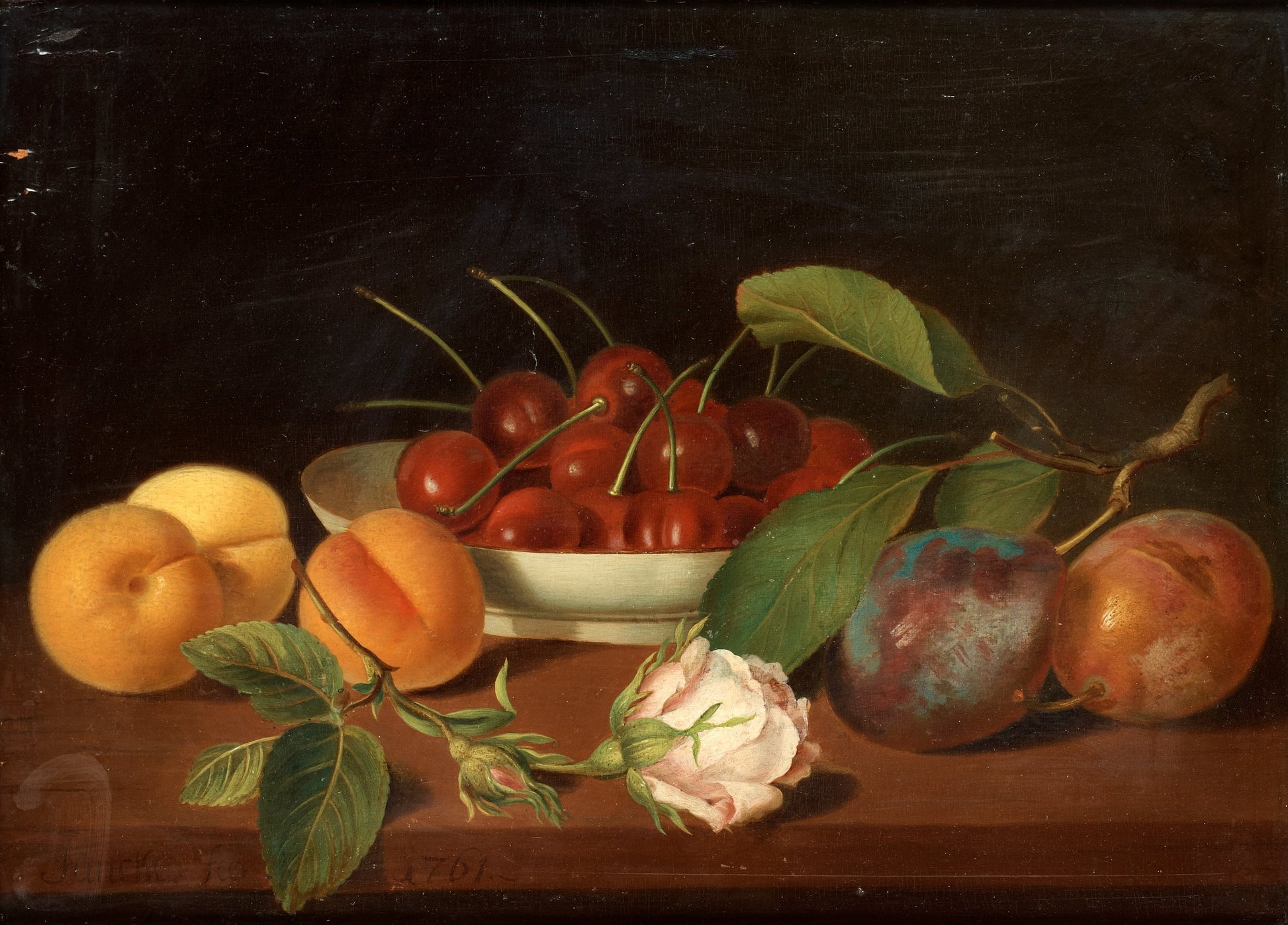 Still life with fruits, vintage artwork by Justus Juncker, 12x8" (A4) Poster