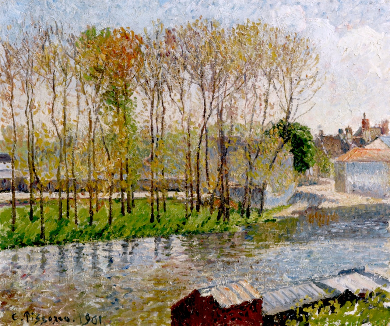 Banks of the Loing at Moret, vintage artwork by Camille Pissarro, 12x8" (A4) Poster