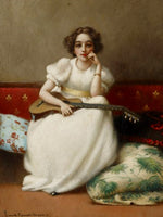 Girl with guitar, vintage artwork by Frank Russell Green, 12x8" (A4) Poster