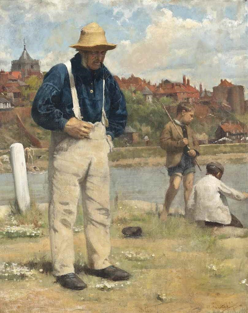 A Day's Fishing, Rye, Susex, vintage artwork by Arthur Hacker, 12x8" (A4) Poster