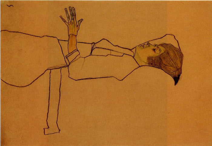 Clothed Woman, Reclining, vintage artwork by Egon Schiele, 12x8