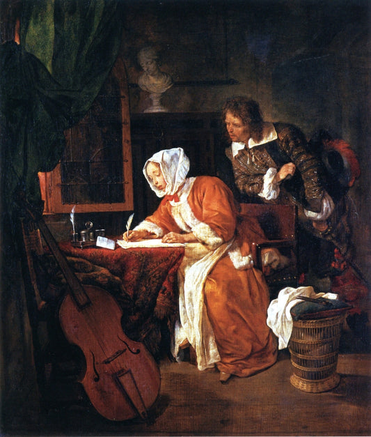 The Letter-Writer Surprised, vintage artwork by Gabriël Metsu, 12x8" (A4) Poster