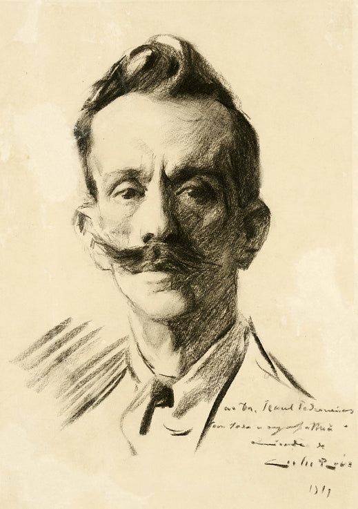 Portrait of Raul Pederneiras, vintage artwork by Carlos Reis, 12x8" (A4) Poster