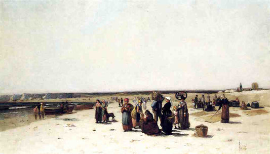 A Gathering at the Beach, vintage artwork by Clement Rollins Grant, 12x8" (A4) Poster