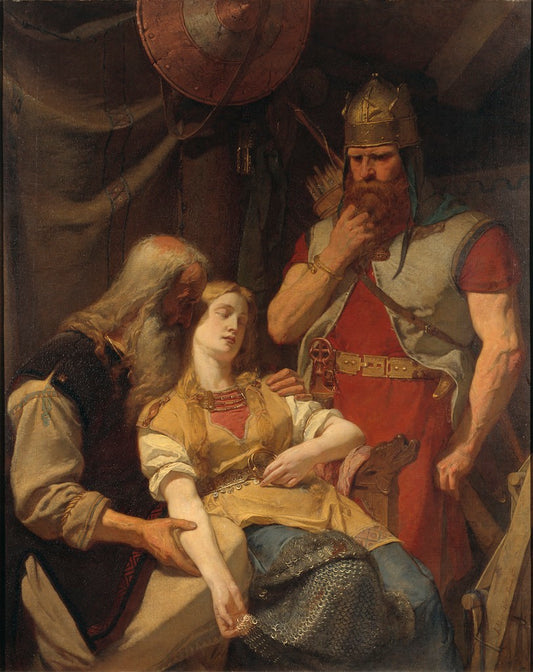 Ingeborg Receiving News of Hjalmar's Death from Orvar Odd, vintage artwork by August Malmstrom, 12x8" (A4) Poster