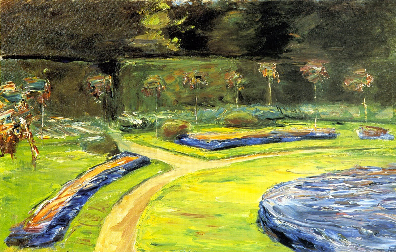 Circular Flower Bed in the Hedge Garden, vintage artwork by Max Liebermann, 12x8" (A4) Poster