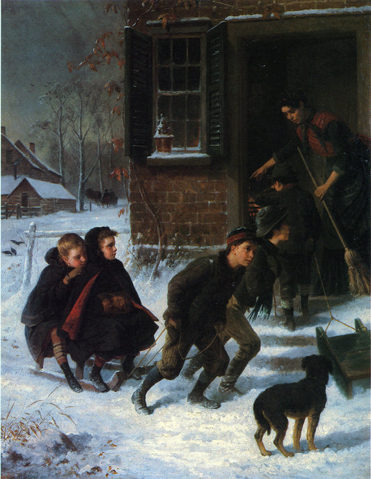 Forbidden to Go Sleigh Riding, vintage artwork by William Hahn, 12x8" (A4) Poster