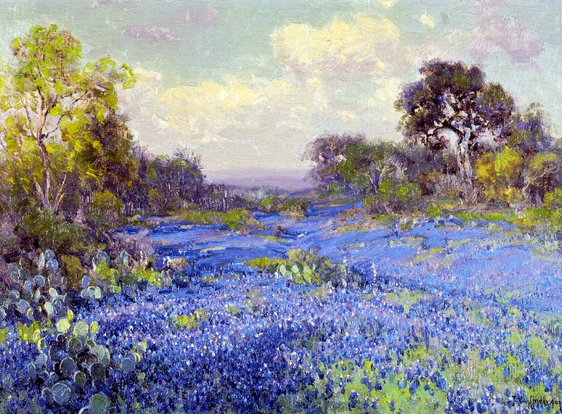Blue Bonnets at Late Afternoon, vintage artwork by Julian Onderdonk, 12x8" (A4) Poster