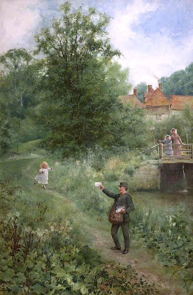 The Village Postman, vintage artwork by Alfred Augustus Glendening Sr., 12x8" (A4) Poster