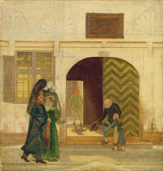 Outside the Odense Poorhouse, vintage artwork by Wilhelm Bendz, A3 (16x12") Poster Print