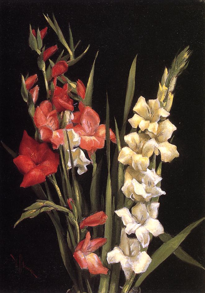 Still Life with Gladiolas, vintage artwork by Edward Chalmers Leavitt, 12x8" (A4) Poster
