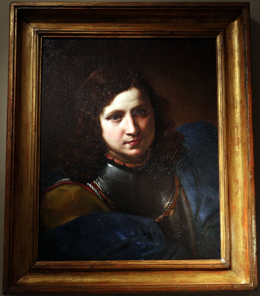 Portrait of a Young Man in Armor, vintage artwork by Michele Desubleo, 12x8" (A4) Poster