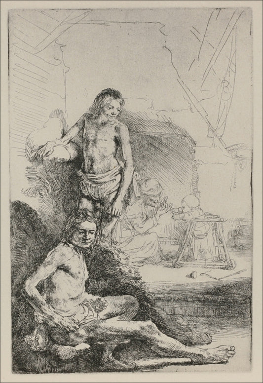 Academical Figures of Two Men, vintage artwork by Rembrandt van Rijn, 12x8" (A4) Poster