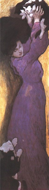 Woman in Lilac Dress with Cat by Janos Vaszary,A3(16x12")Poster