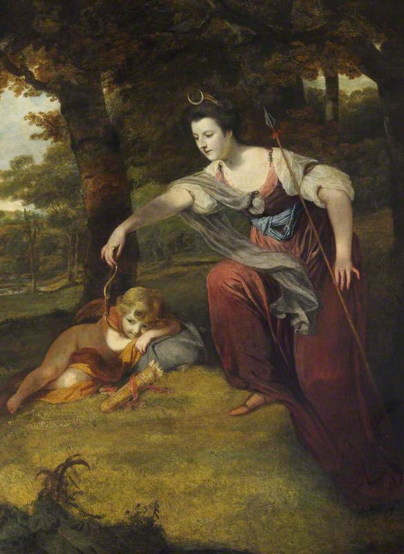 Diana Disarming Cupid: Elizabeth Dashwood, Duchess of Manchester, and Her Son Montagu, vintage artwork by Sir Joshua Reynolds, 12x8" (A4) Poster