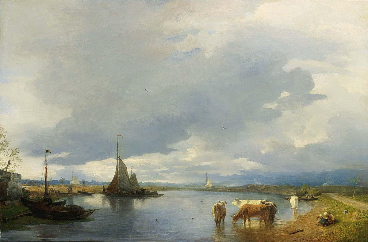 Cows at a River, vintage artwork by Andreas Achenbach, A3 (16x12") Poster Print