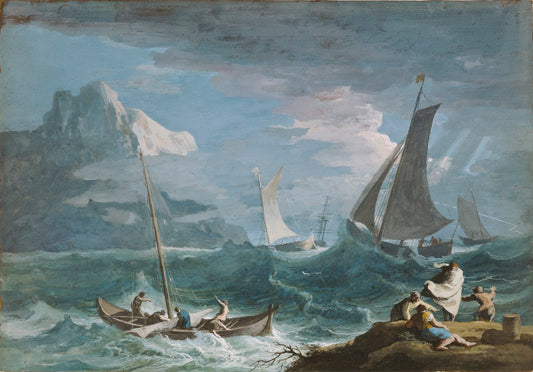 Fishing Boats in a Storm, vintage artwork by Marco Ricci, 12x8" (A4) Poster